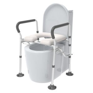 Custom Commode Chair - Detachable Cushioned Toilet Aid with Stabilizing Clamps & Handrails