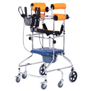 Adult Walker with Seat and Wheels, Toilet-Seat Walking Aid for Elderly Stroke Hemiplegic Rehabilitation and Lower Limb Training