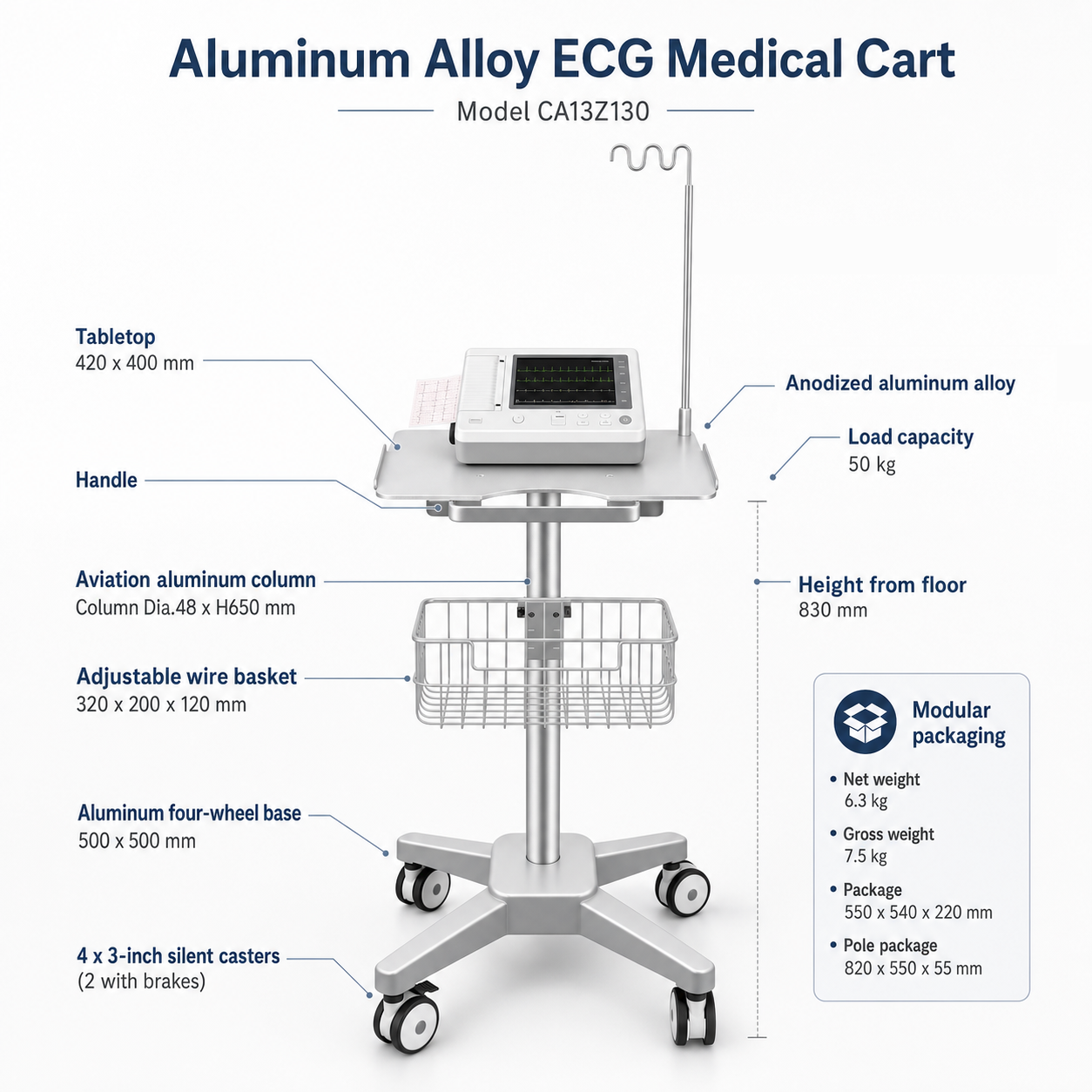 CRF CA13Z130 aluminum alloy medical cart product image 1