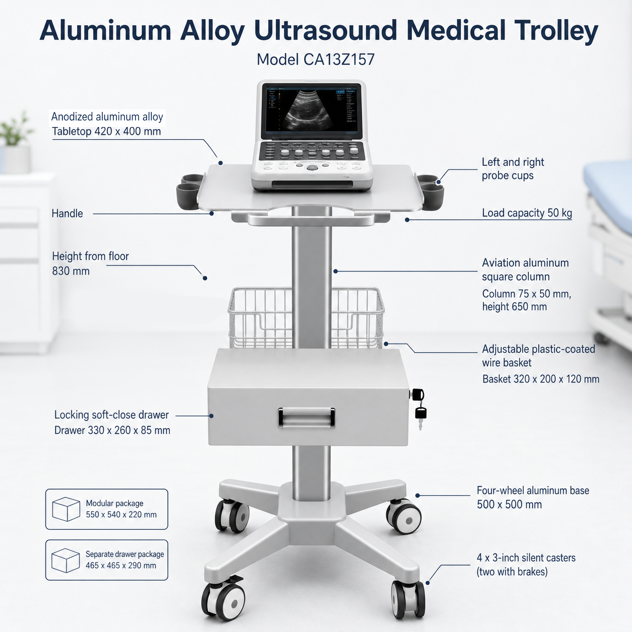 CRF CA13Z157 aluminum alloy medical cart product image 1
