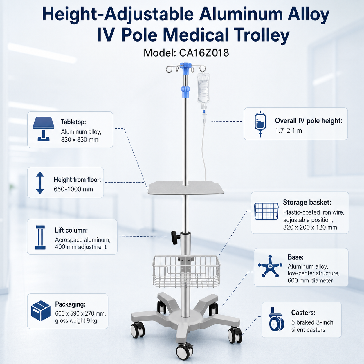 CRF CA16Z018 aluminum alloy medical cart product image 1