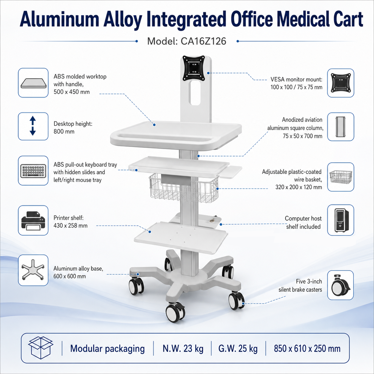 CRF CA16Z126 aluminum alloy medical cart product image 1