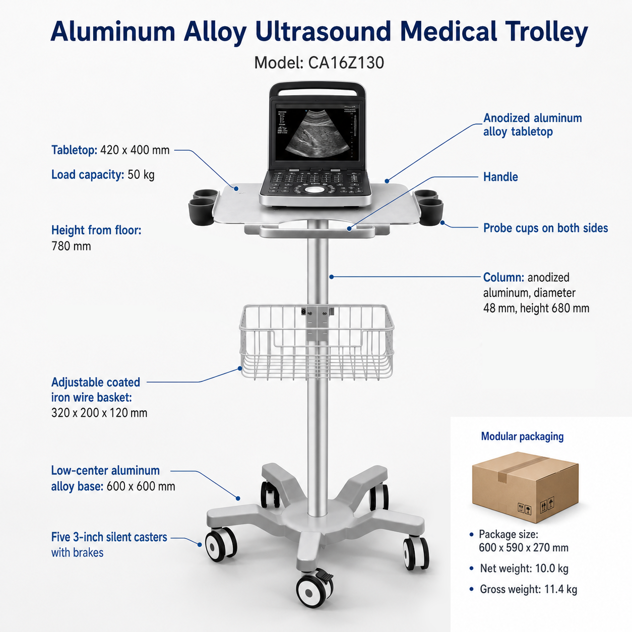 CRF CA16Z130 aluminum alloy medical cart product image 6