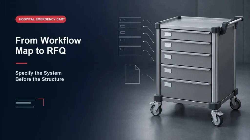 Generic hospital emergency cart concept with drawer map and RFQ planning overlay
