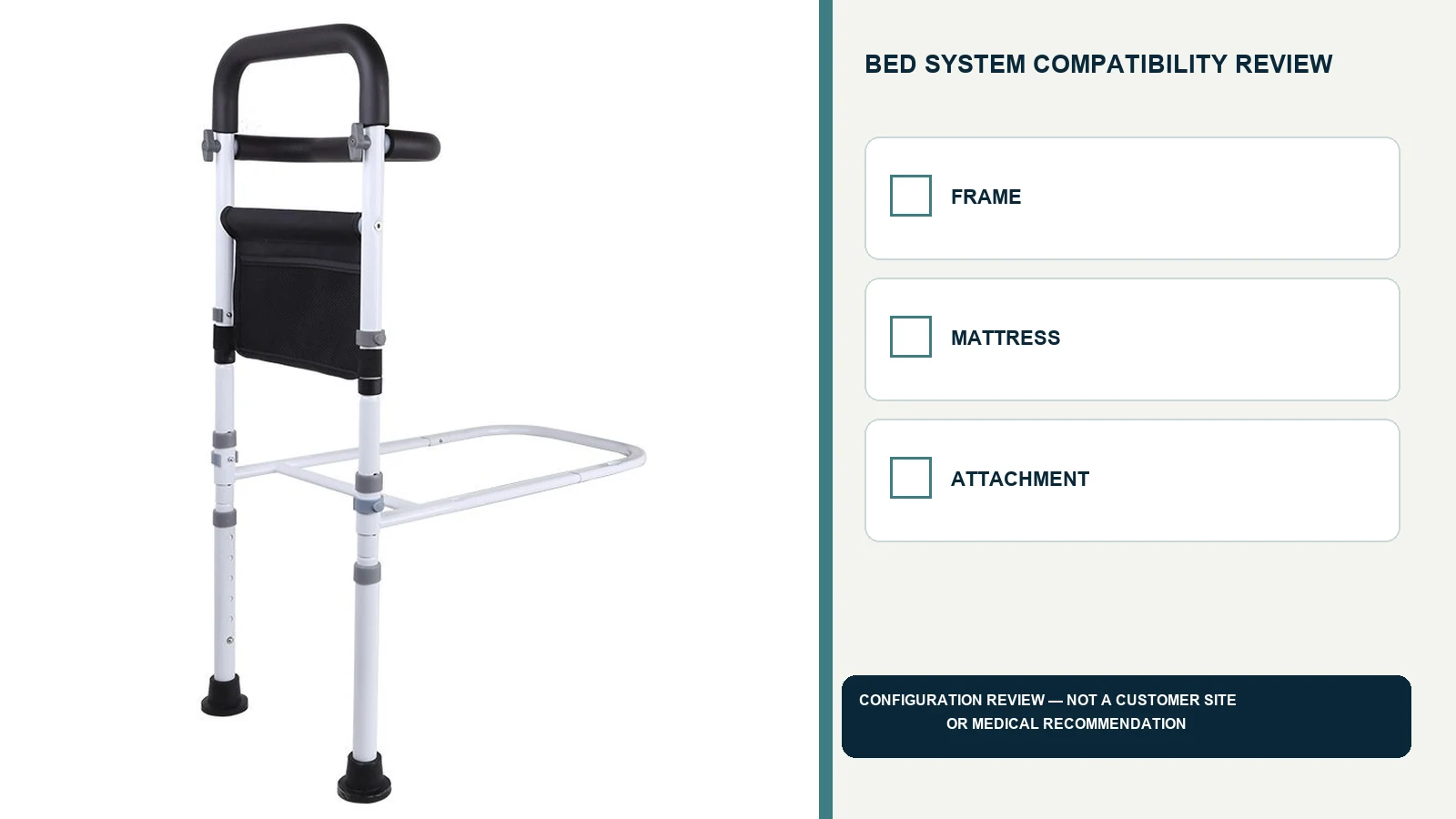 CRF bed assist rail shown in a reference-based bed compatibility review.