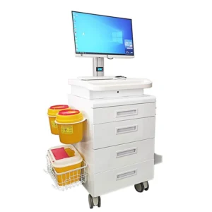 CRF CA01Z003 nursing workstation with four drawers, illustrated equipment configuration