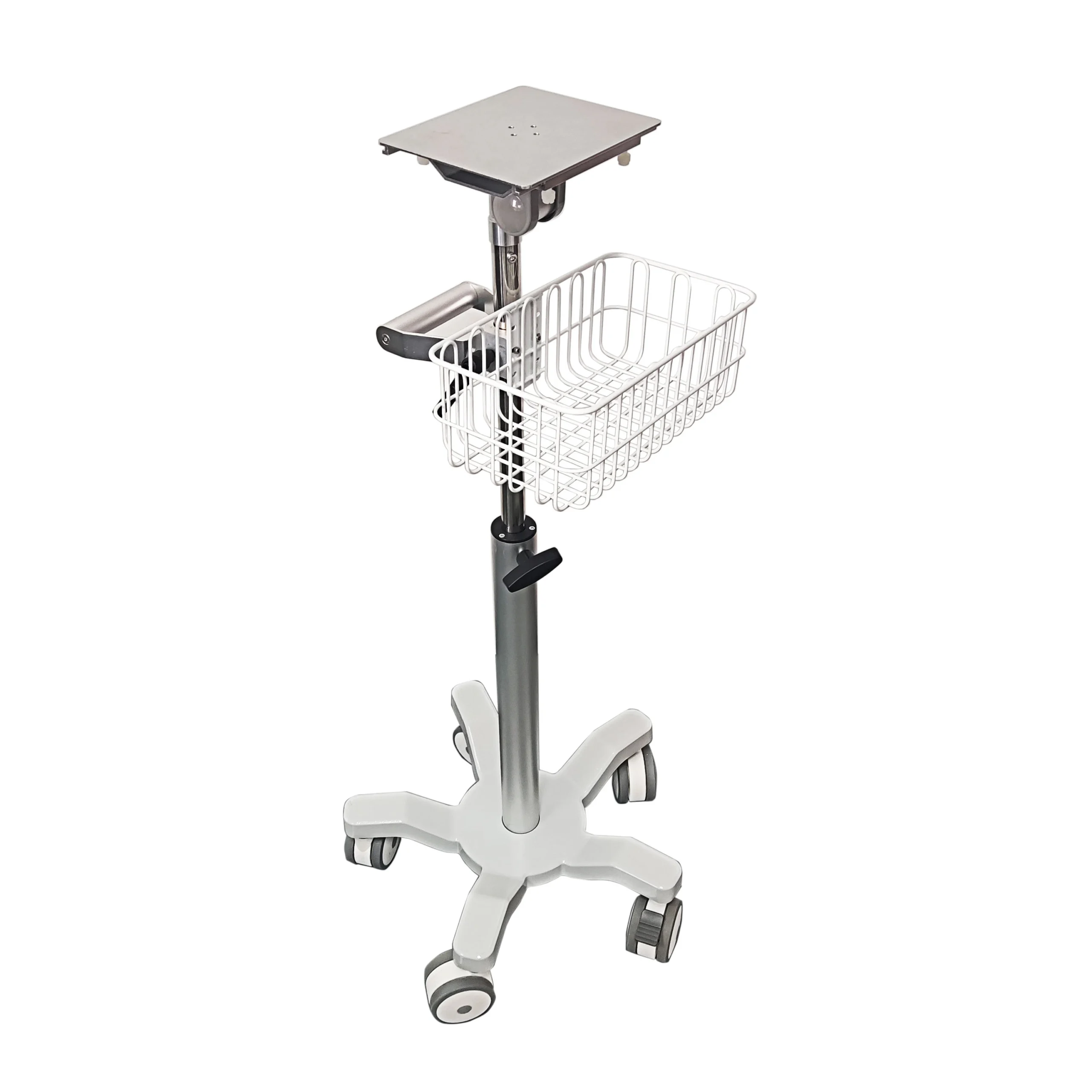 CRF CA15Z020 height-adjustable patient monitor cart with wire basket, complete trolley on white background