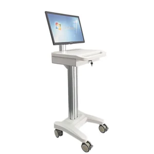 CRF CA18Z129 medical computer trolley with compact work surface, illustrated configuration on white background