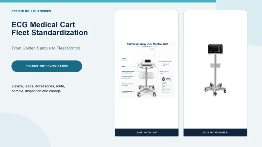 Two verified CRF ECG medical cart references shown for fleet-standardization planning.